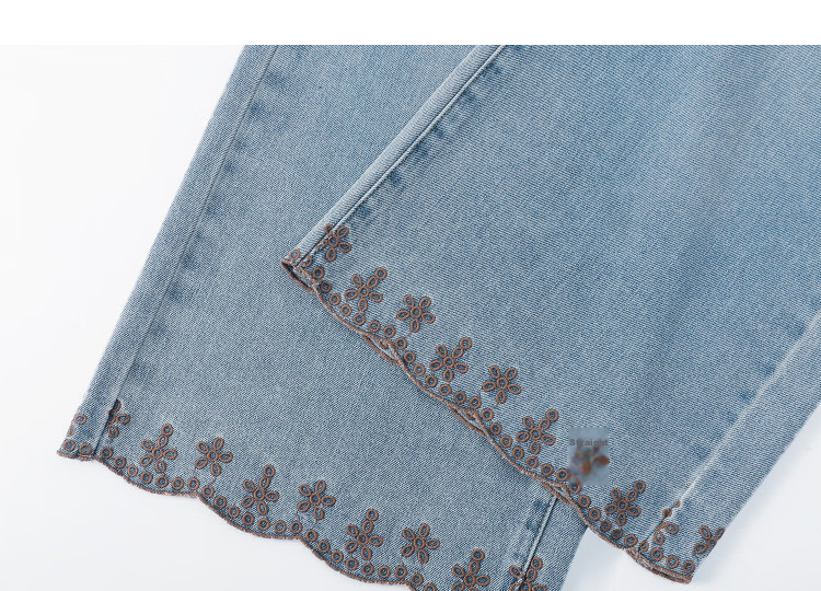 Demana Rose Embroidery Summer Cropped Cloud Cotton Washed Straight Wide-Leg Slimming Concealing High-End Women's Jeans 20