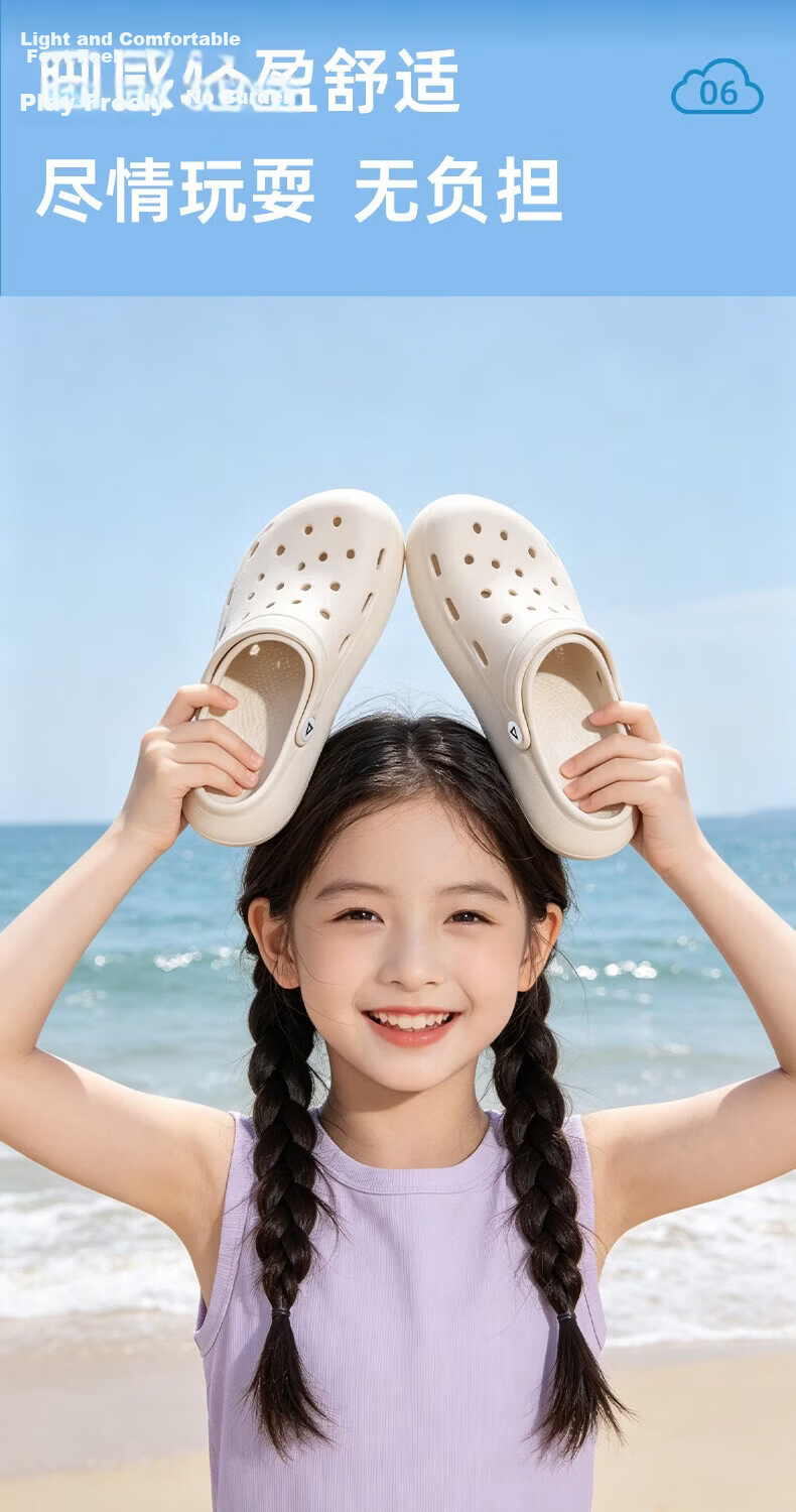 Peak Kids Slippers Hole Shoes for Boys and Girls Ages 6-12, Summer 2026 New Blue Sandals Size 36 18