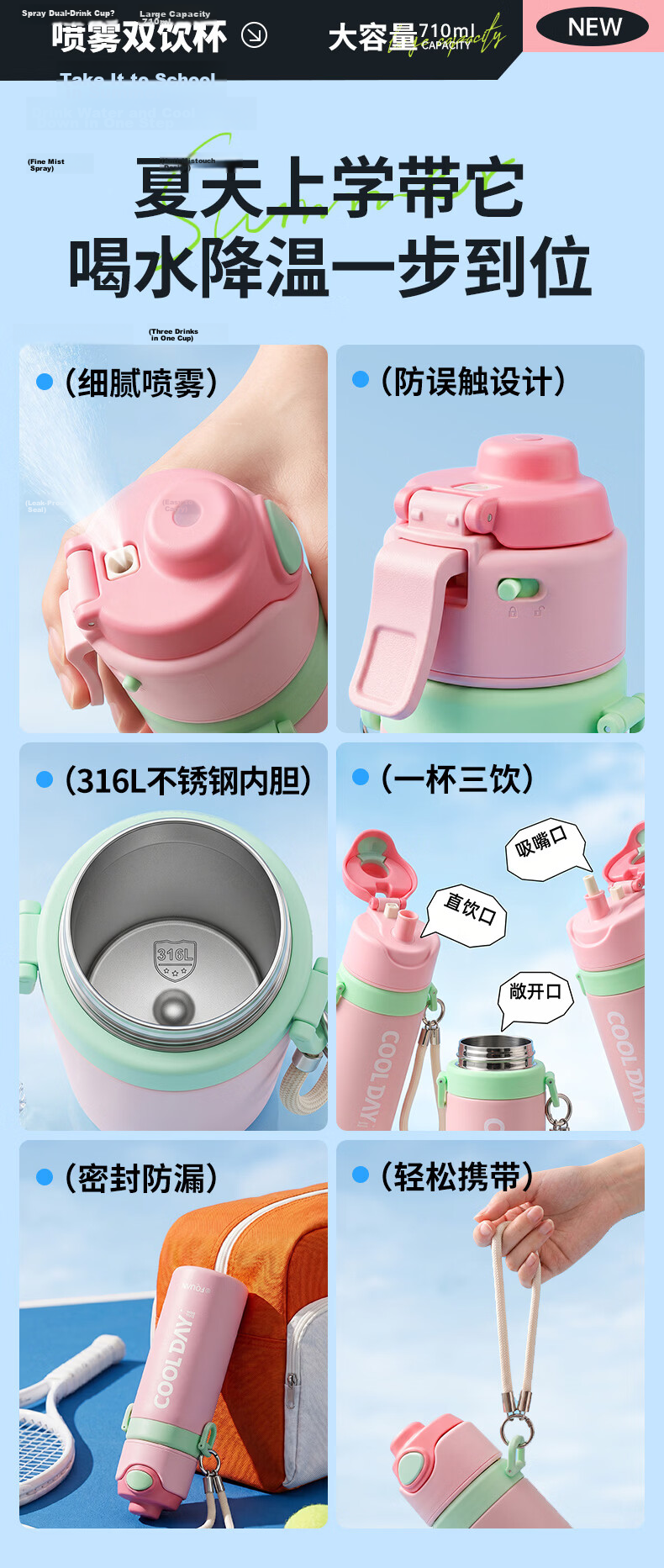 Sidomi Spray Water Cup Children's Insulated Cup 6-12 Years Student School Sports Water Bottle Summer Cooler 2