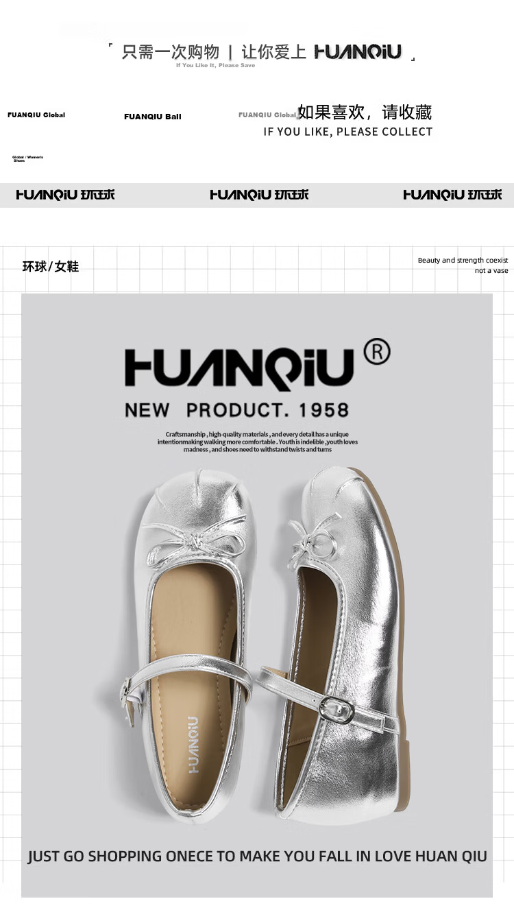 HUANQIU Silver French Style Ballet Mary Jane Flats for Women Summer Breathable Height Increasing Soft Sole Dress Shoes 1
