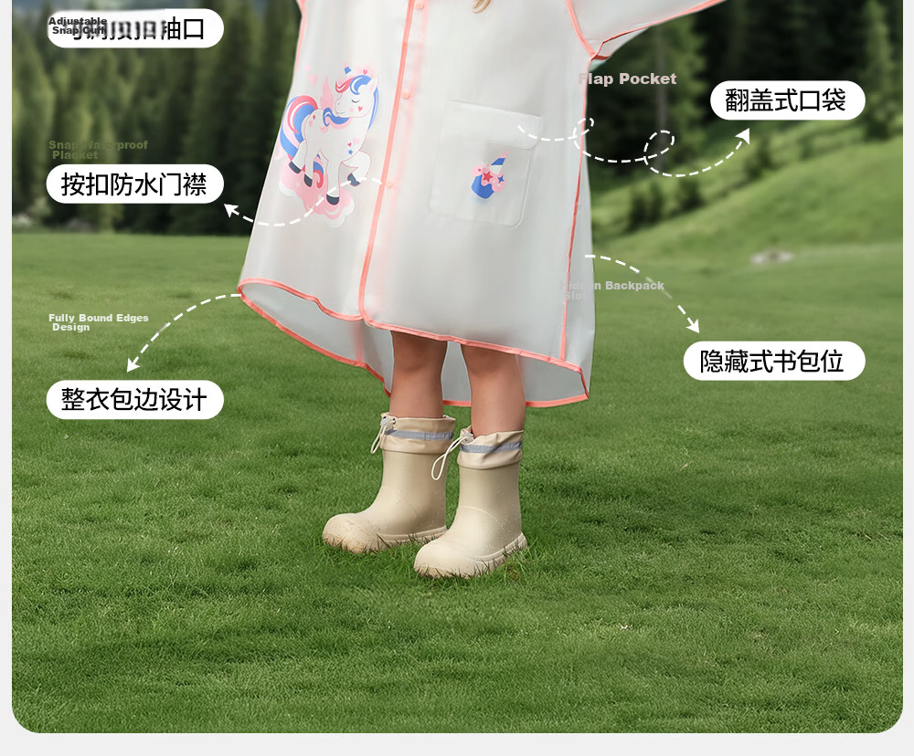 Betis Kids Raincoat Boys Girls Waterproof Rainwear Kindergarten Primary School Student Rain Poncho 4