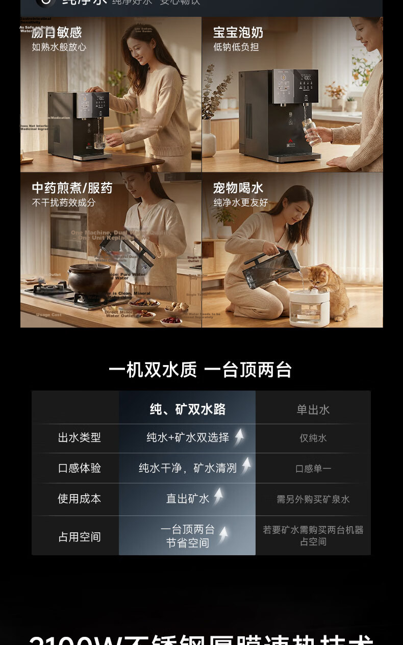 Anjier Desktop Water Purifier T3 [Xiao Zhan Recommended], Household Drinking Water Machine with Heating Function, All-In Instant Hot Water, No Installation Required, Transparent Touch Screen, BPA-Free, High in Strontium, JY3491TK-ROK 14
