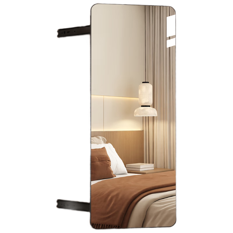 Xiaojiangcai Wardrobe Full-Length Mirror Invisible Double Door Built-in Hidden Folding Dressing Mirror Sliding Door 35*110 Black
