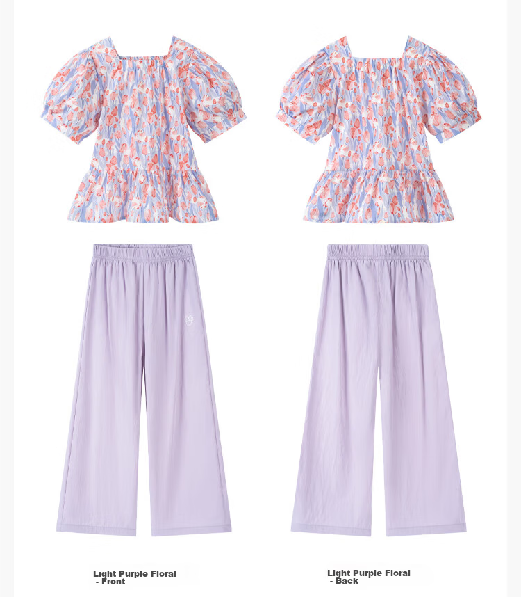 Disney Girls' Short Sleeve T-Shirt Set Summer Floral Cotton Top Two-Piece Light Blue 110 11