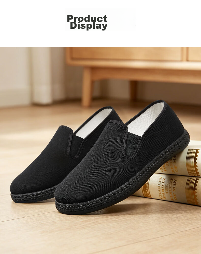Vdason Old Beijing Cloth Shoes Mugwort Breathable Non-slip Soft Comfortable Slip-on Upgraded Three-proof - Black 41 11
