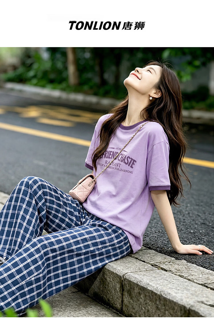 TonLion 2026 Summer Women's Short Sleeve Letter Print Mid-Length T-Shirt Casual Loose Colorblock Fashion High-End Women's T-Shirt 2