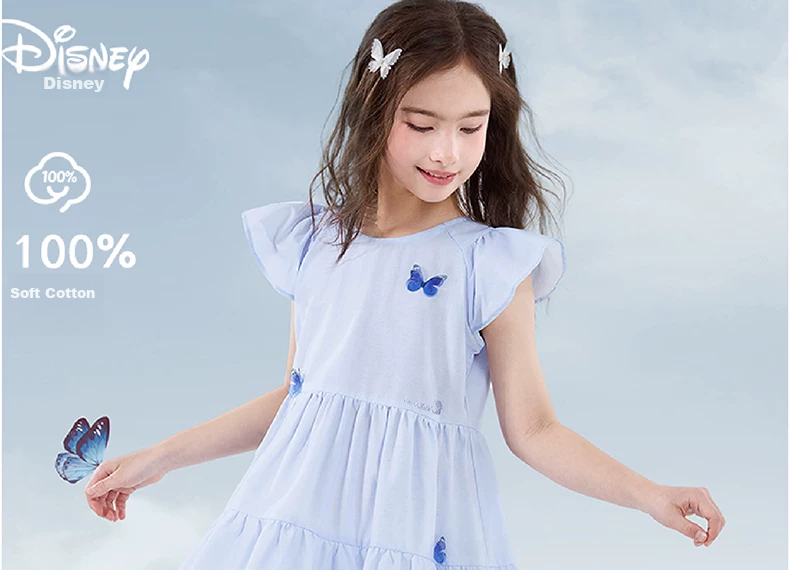 Disney Girls Summer Cotton Dress New Fashion Princess Dress Thin EQ075 Blue Size 130 1