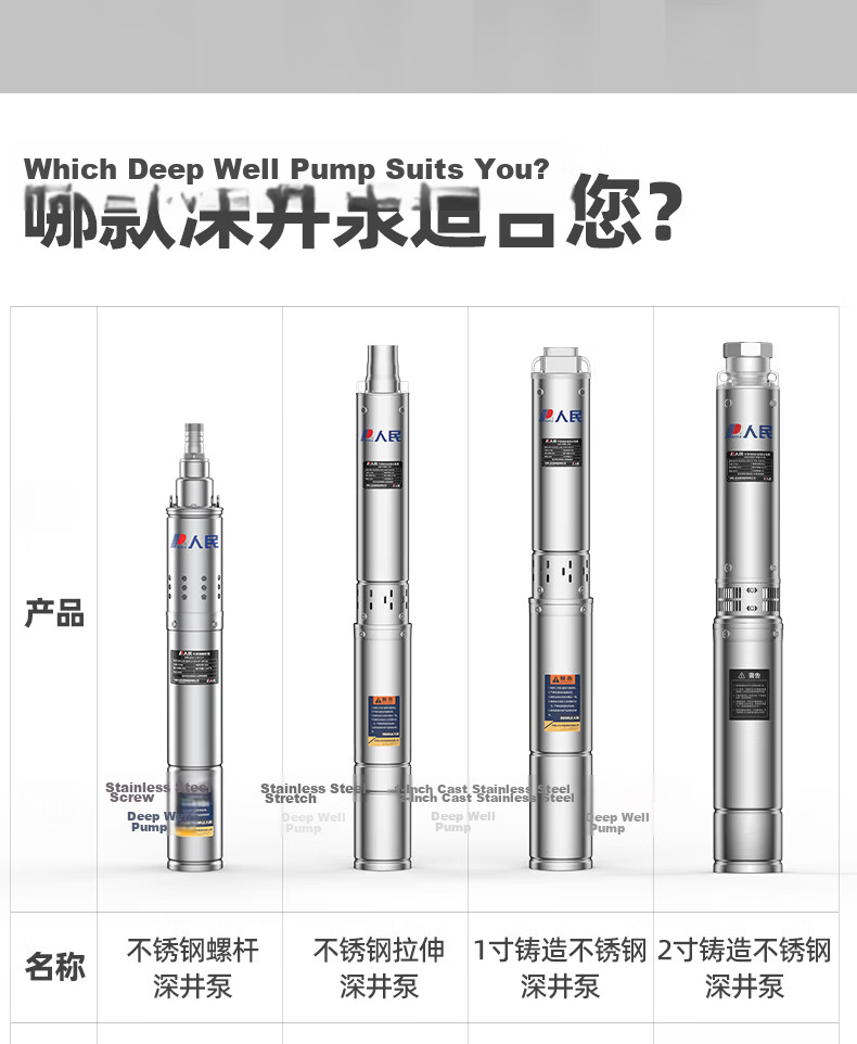 People Stainless Steel 1100W Deep Well Pump 220V High Lift Large Flow Water Pump Submersible Pump for Deep Wells Agricultural Use 4