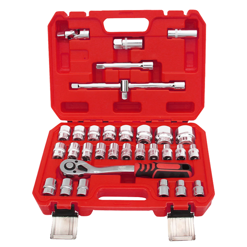 DELIXI ELECTRIC Auto Repair Tool Set 72-Tooth Precision Ratchet Wrench Kit DH-Q32 Socket Household 32-Piece Set