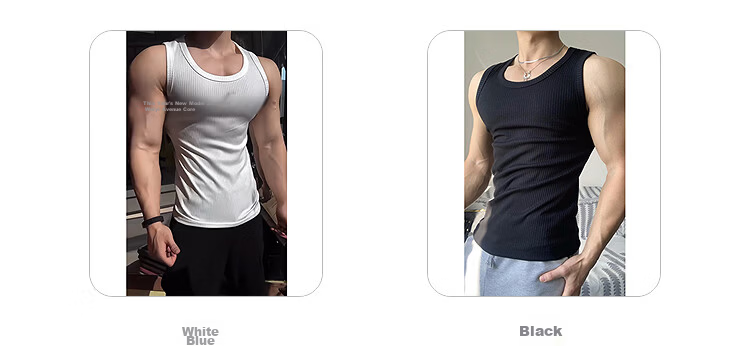 POUM American Style Thick Ribbed Sports Fitness Vest Men's Summer Trendy Slim Sleeveless Top NBV809 Black L 2
