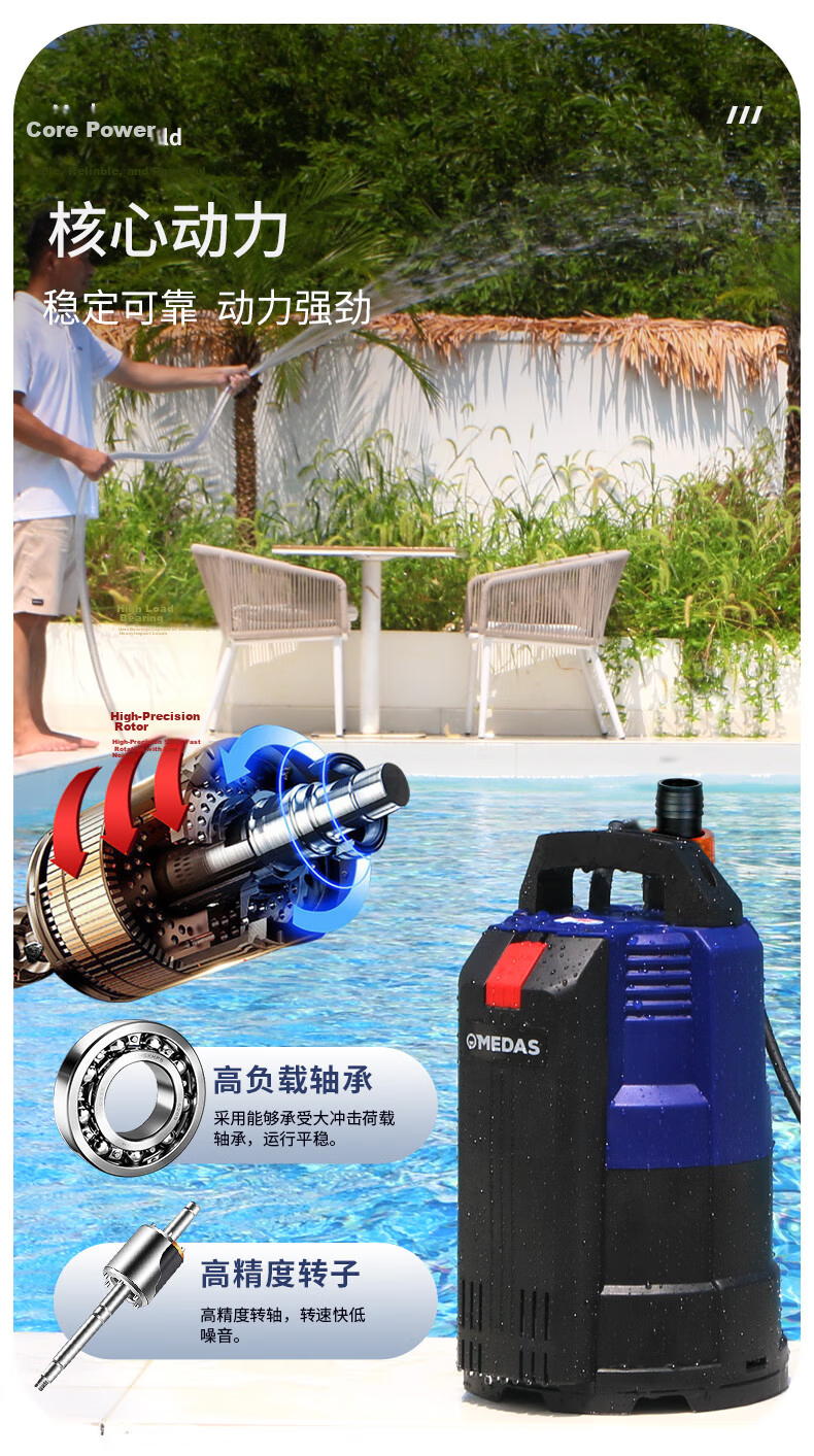 Medas Submersible Pump Household Small Low Suction Drainage Pump Low Water Level Basement Elevator Automatic Water Pump 220V 4
