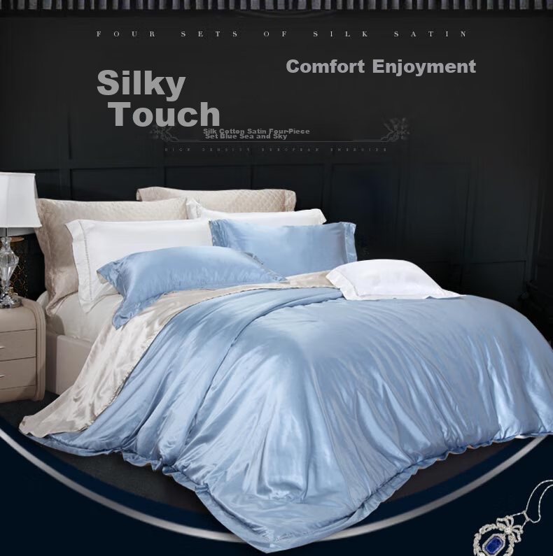 FUANNA Bedding Set 4-Piece Mulberry Silk Satin Sheet Duvet Cover High-End Silk Bed Linen Single/Double 203x229cm 1