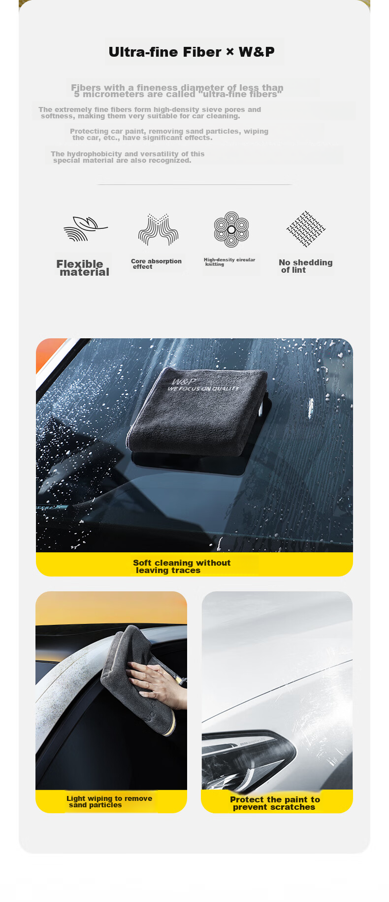 W&P Car Wash Towel, Specialized Car Cleaning Towel, Car-Specific Towel, Lint-Free, Absorbent Fiber, Large Size Car Cleaning Cloth 4