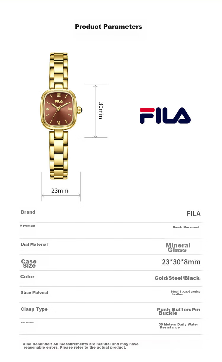 FILA Women's Watch Gift Box for Women Students Fashion Luxury Valentine's Day Gift for Girlfriend 6631-102 Black 8