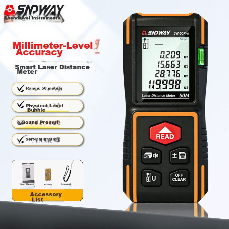 SNDWAY Infrared Laser Distance Meter High-Precision Handheld Electronic Measuring Device