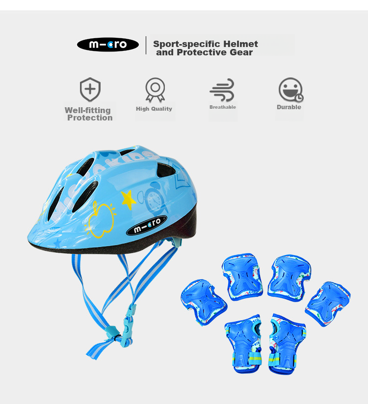 Micro Maiguo Children's Helmet, Roller Skating Protective Gear, Ice Skating And Cycling Hand Guards, Elbow Pads, Knee Pads, FLY Blue Package, Size M 2