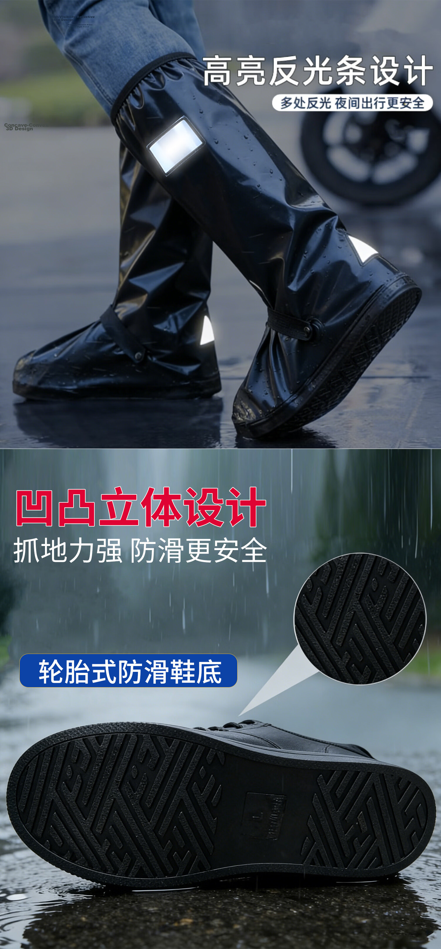 Ams Waterproof Rain Shoe Covers Men Mid-High Boot Covers Non-Slip Portable Outdoor Cycling Rainproof Reusable Thickened Adult Wear-Resistant 360 Full Coverage Oversized XL 8