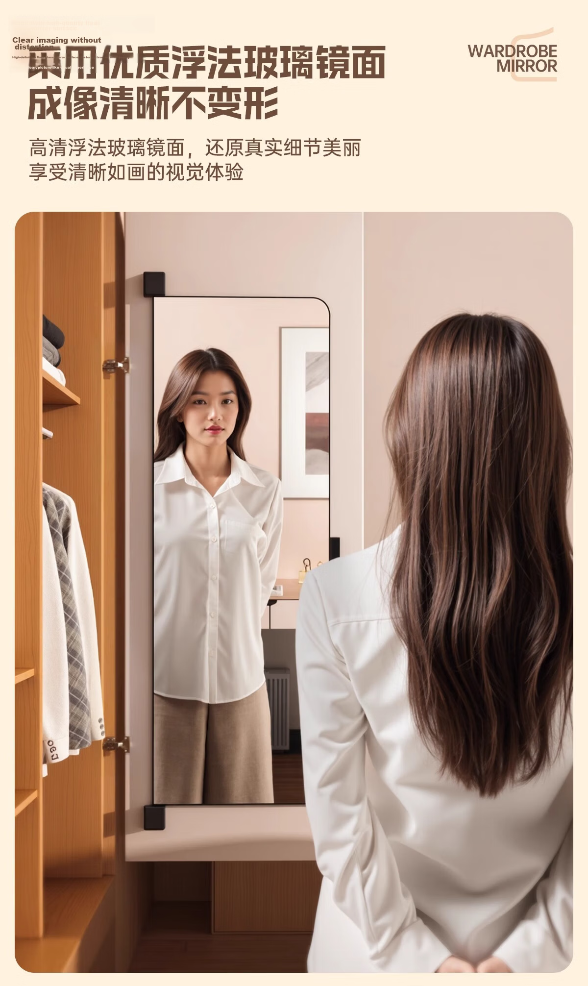 Xiaojiangcai Wardrobe Full-Length Mirror Invisible Double Door Built-in Hidden Folding Dressing Mirror Sliding Door 35*110 Black 7