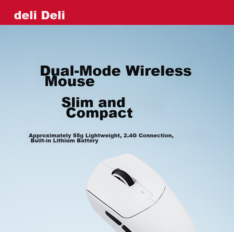 Deli Wireless Mouse Rechargeable Lightweight Ergonomic Portable Office Mouse for Laptop Desktop All-in-One 10000DPI Black LN30 1