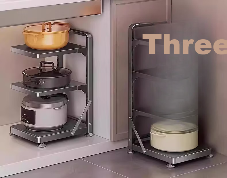 YOUQIN Kitchen Cookware Storage Rack Multi-layer Shelf Cabinet Under Sink Countertop Multifunctional Pot Rack 2