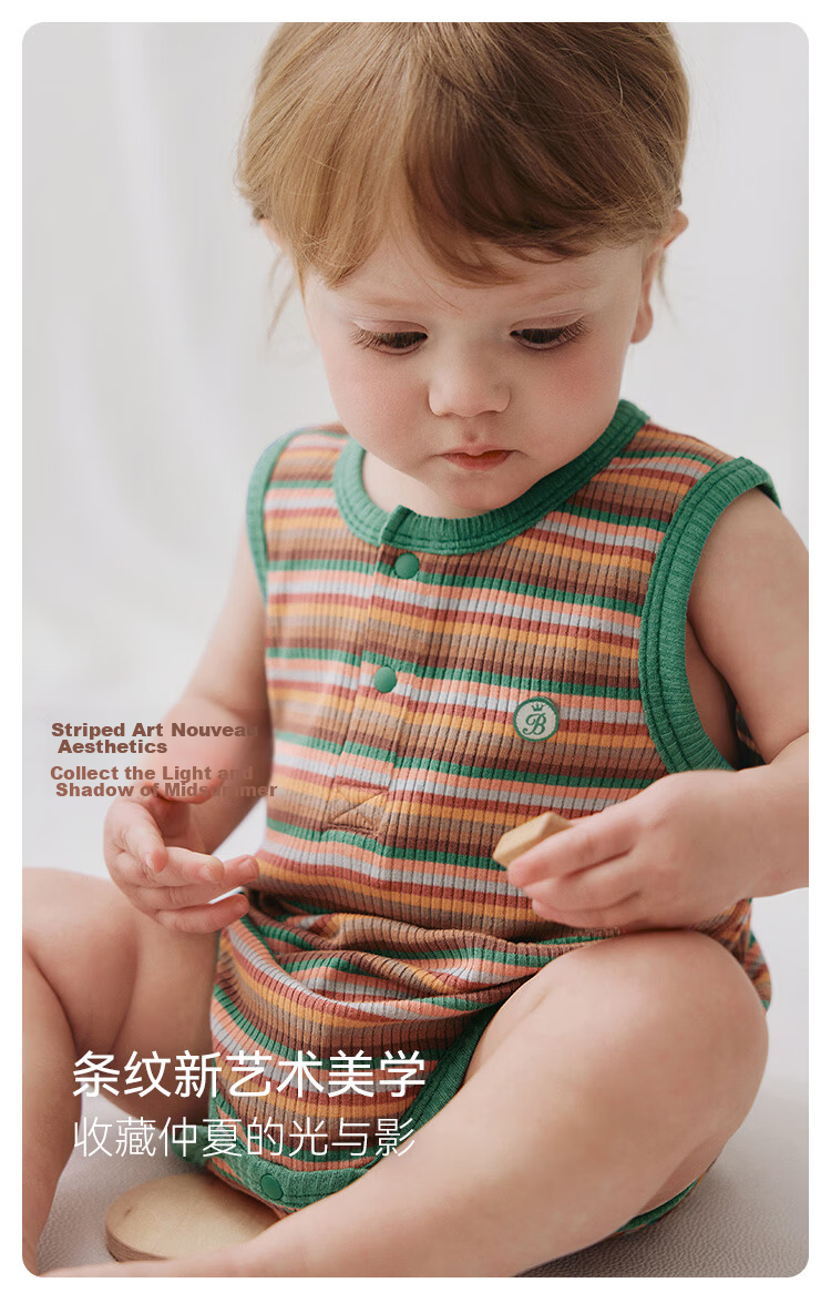 Babylove Baby Vest Bodysuit Summer Thin Modal Striped Triangle Romper Unisex Infant Homewear 3