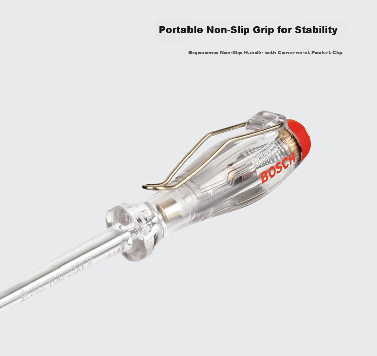 BOSCH Portable VDE Insulated Non-Slip Durable Voltage Tester Pen AC 120-250V Detection Tool 14