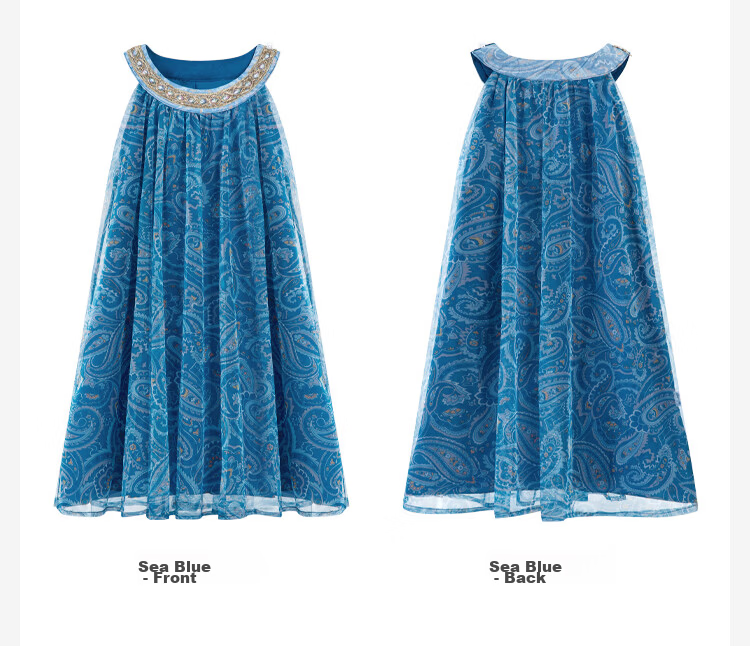 Disney Girls Dress Children's Vacation Style Dress Girls 2026 Summer New Mesh Printed Princess Dress Size 120 10