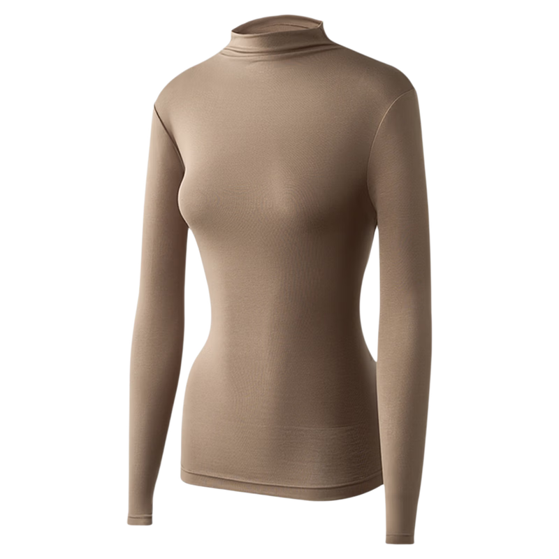 Youkeshu Autumn Modal Women's Half Turtleneck Seamless Body Shaping Nude Feel Base Layer Top Beige M