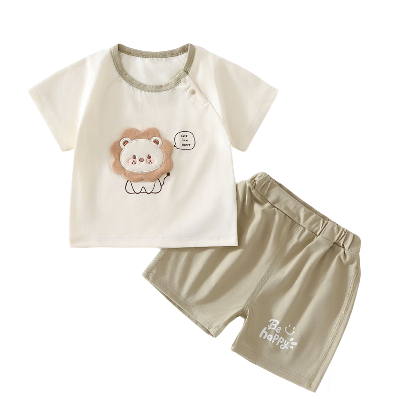 Babyprints Kids Short Sleeve and Shorts Set Summer Baby Lightweight Breathable 2-Piece Cute Casual Soft Gray Green 100