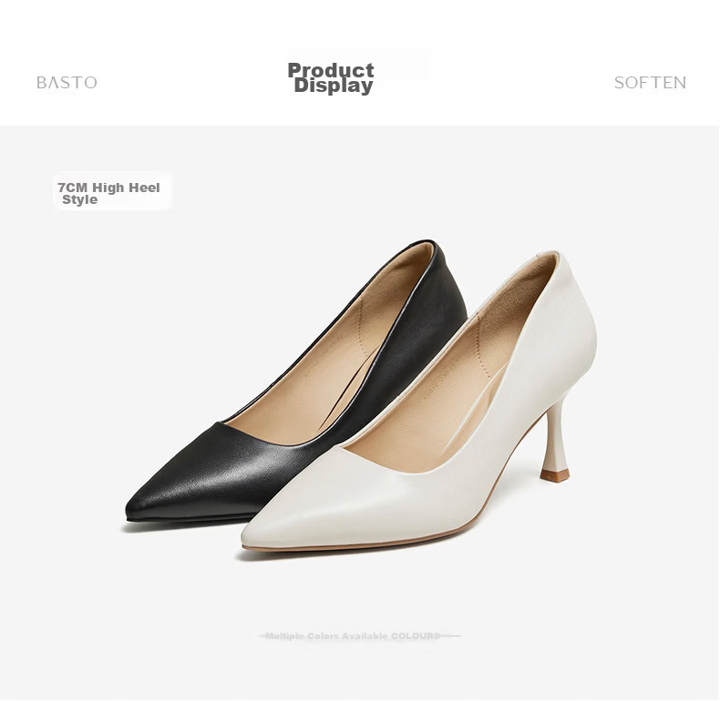 Basto 26 New Commuter Lambskin High Heel Pointed Toe Low-Cut Work Shoes Women's Single Shoes K6010CQ6 Beige 37 13