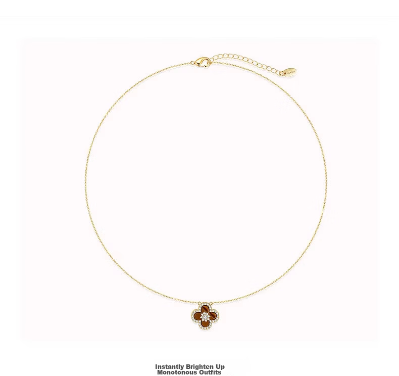 Aji Bean Women's Necklace Fashion Four-Leaf Clover Pendant Clavicle Chain Niche Light Luxury High-End Mood Necklace with Wood Change Stone 8