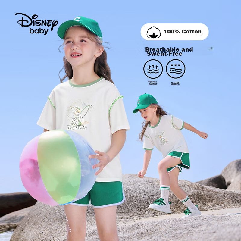 Disney Kids Boys and Girls Cotton Short Sleeve T-Shirt Children's Fashion Casual Versatile Crew Neck White Size 150