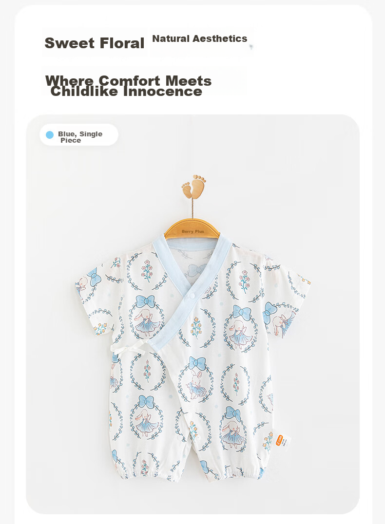 Babyprints Infant Romper, Baby Short-Sleeve Bodysuit, Summer Pure Cotton Onesie, Soft Belly-Protecting Full Moon Outfit, Blue, Size 66 10