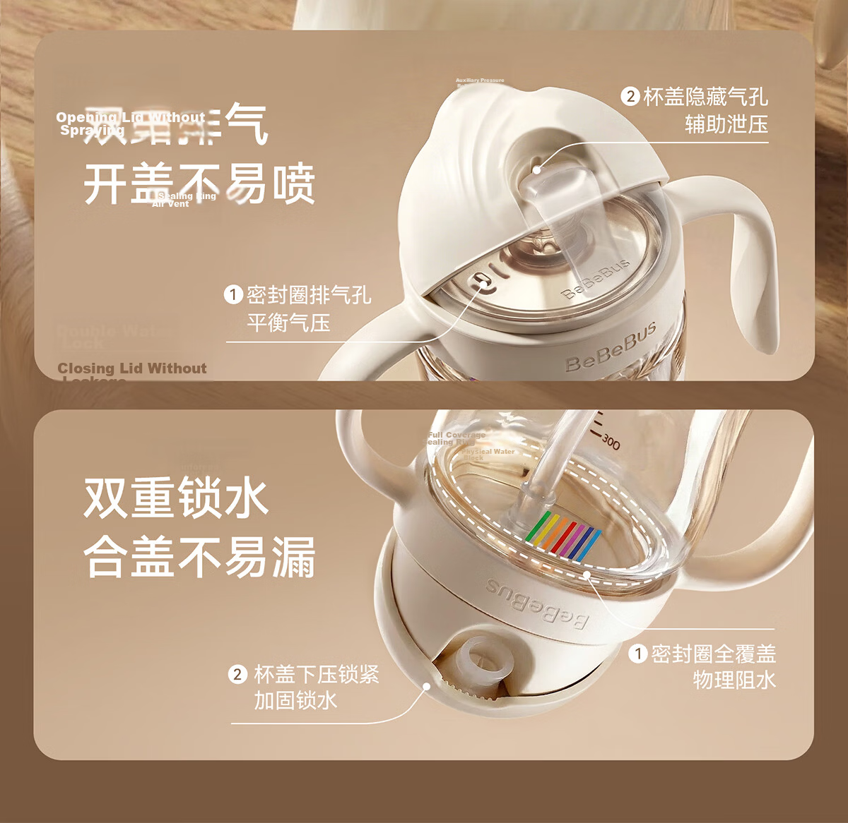 Bebebus Children's Straw Cup 300ml PPSU Milk Cup 1-3 Years Toddler Training Anti-Choke Direct Drinking Flip Lid Baby Cup 8