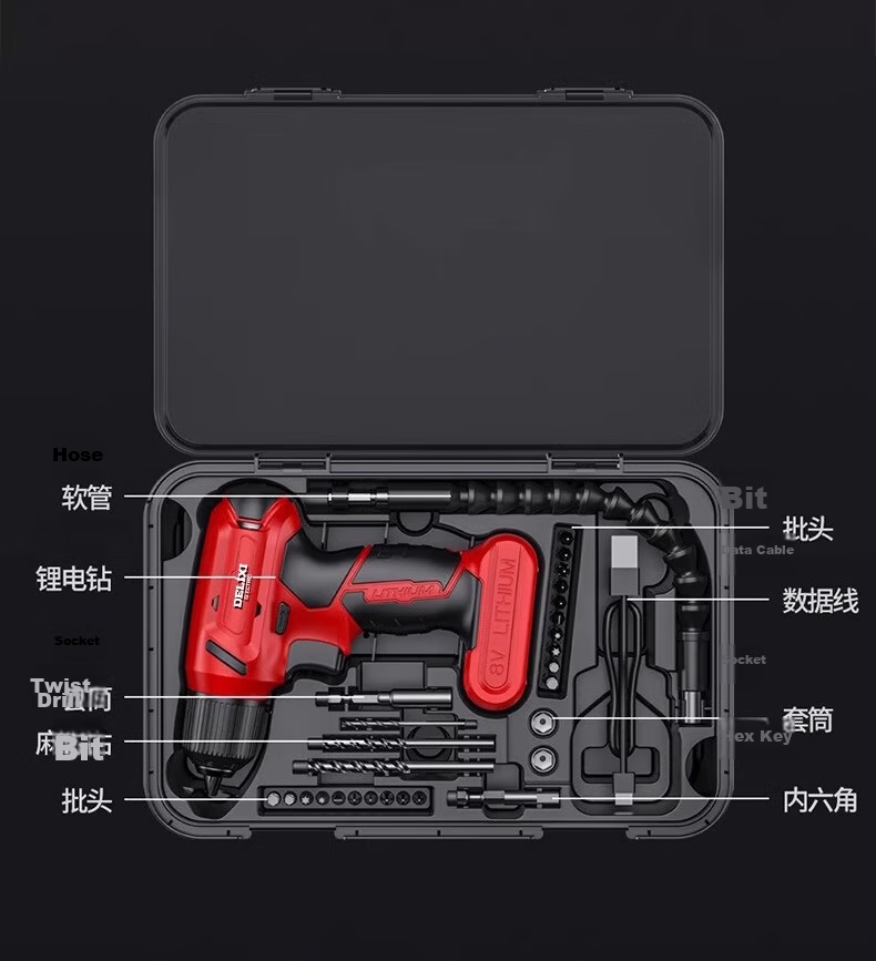 Delixi Electric Drill Cordless Screwdriver Impact Set Lithium Battery Handheld Drill Power Tools 27