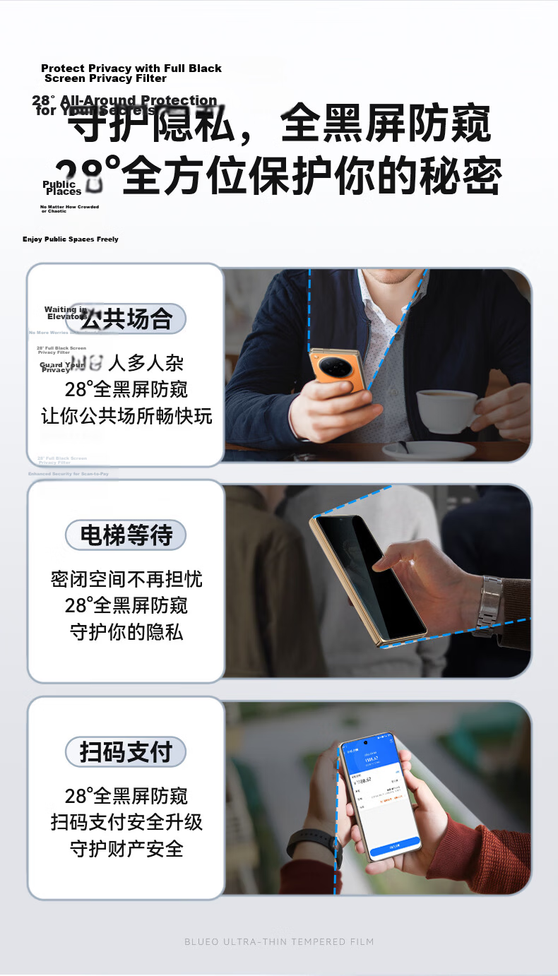 BLUEO [28° Privacy Protection + New Space Capsule | Front Frame Version] Tempered Glass Screen Protector for OPPO FindN6, Anti-Fingerprint Dust-Free Quick Installation Protective Film 5