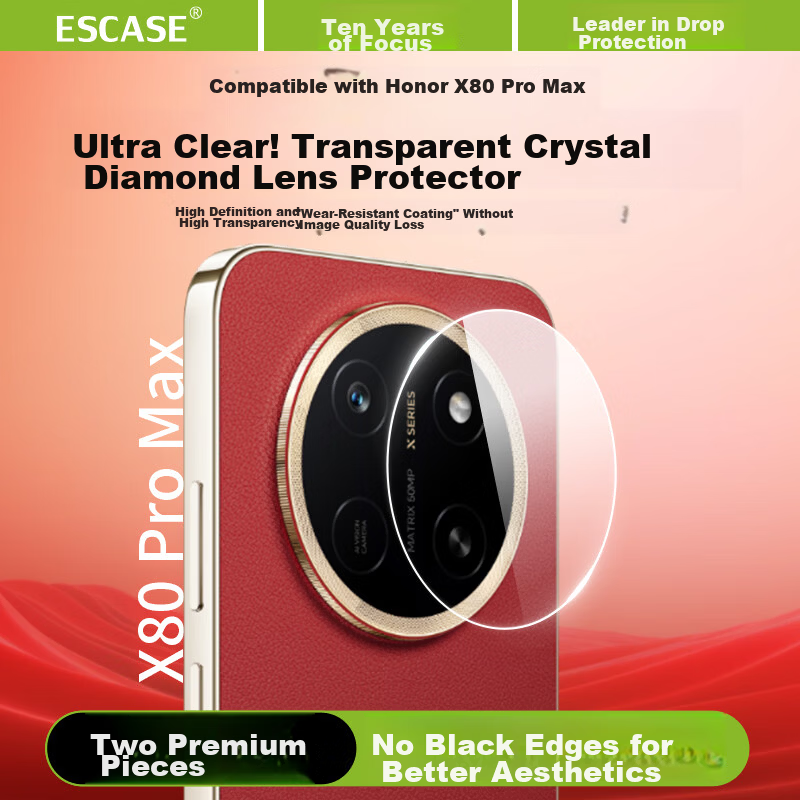 ESCASE [2-Pack] Tempered Glass Full Coverage Camera Lens Protector for Honor X80 Pro Max, Anti-Drop, Anti-Fingerprint, High-Definition Back Camera Protective Film
