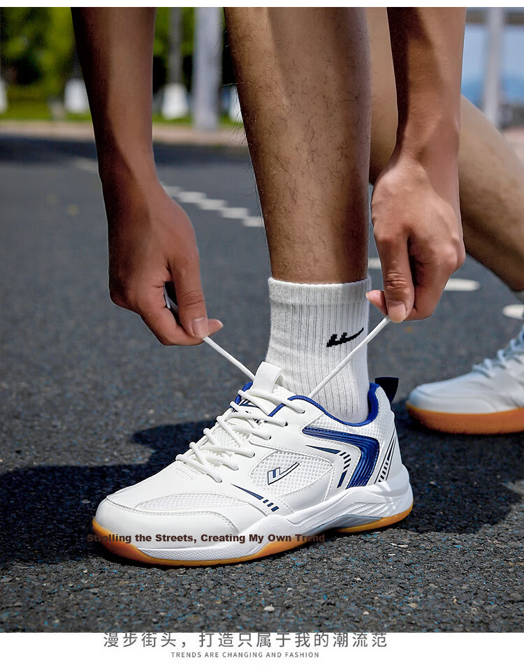 Warrior Badminton Shoes Men Shock Absorption Sports Shoes Couples Casual Shoes Badminton Shoes WXY(ZA)-4699 Beige Dark Blue Size 41 5
