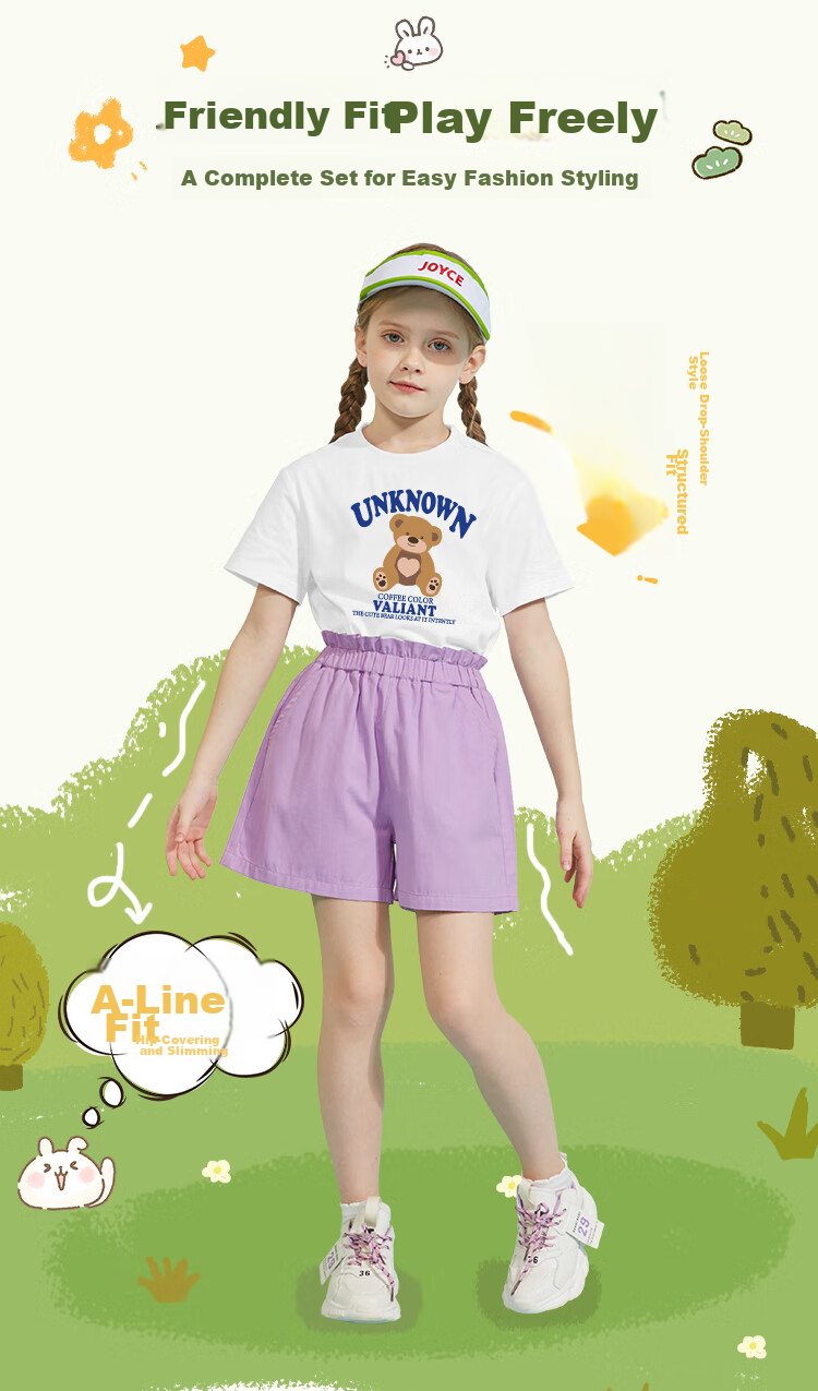 Jeanswest Girls Summer Outfit 2026 Children's Short Sleeve T-Shirt and Shorts Two-Piece Set Trendy Girls Sportswear 5