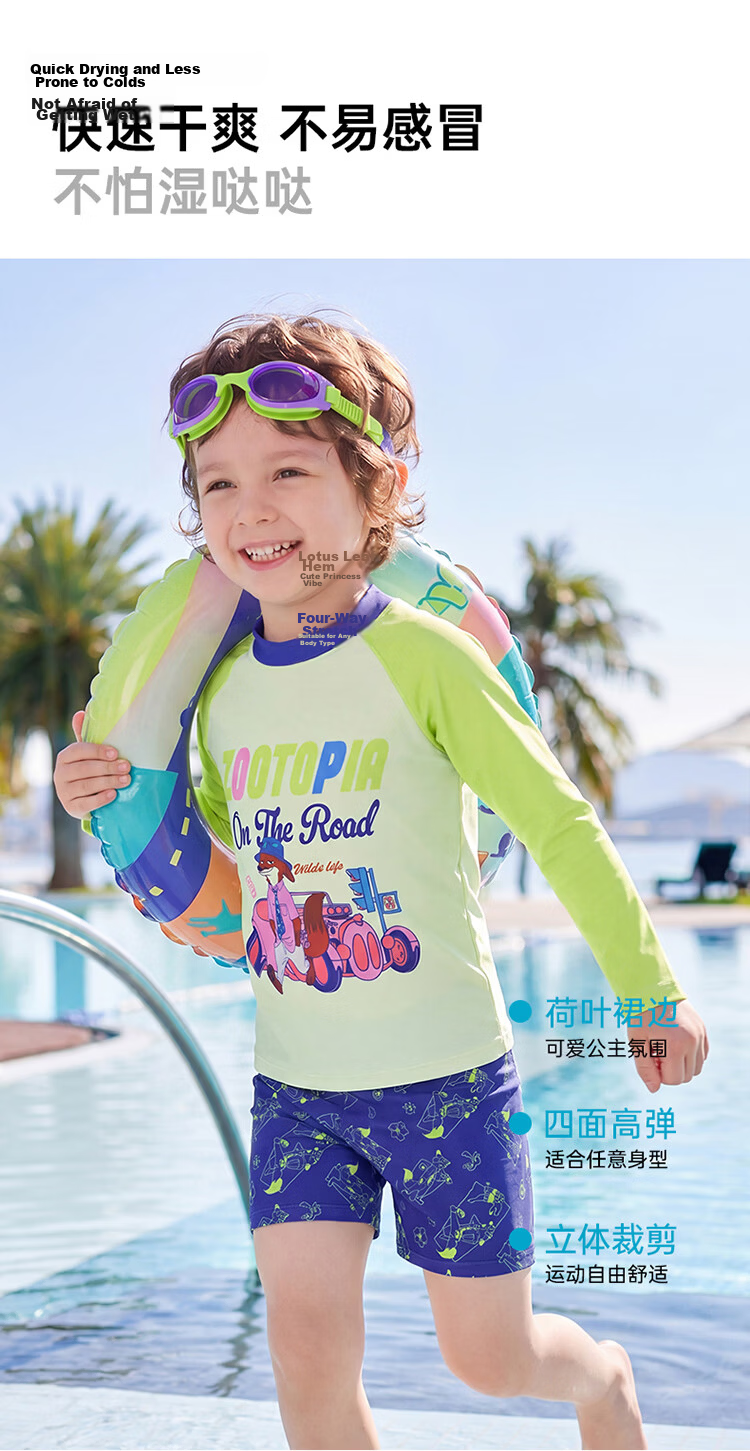 Disney Kids Boys Toddler Two-Piece Long Sleeve Sun Protection Swimsuit Set D36280S2G Green Nick 110 10