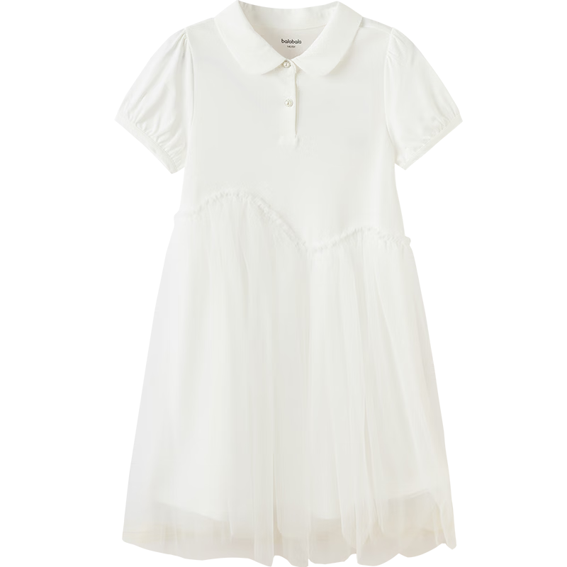 Balabala Girls' Dress Children's Dress Big Kids 2026 Summer Mesh Skirt Fake Two-Piece