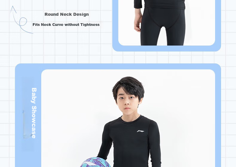 Li-Ning Children's Compression Shirt, Quick-Dry Sportswear Set, Basketball Football Badminton Training Running Spring Summer Yoga Fitness Clothing 11