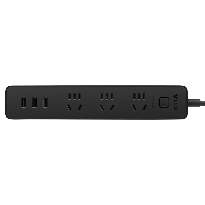 BULL BULL Small Black USB Socket Power Strip/Extension Cord GN-B403H with 3 USB Ports + 3 Outlets, Total Length 1.8 Meters, Master Switch