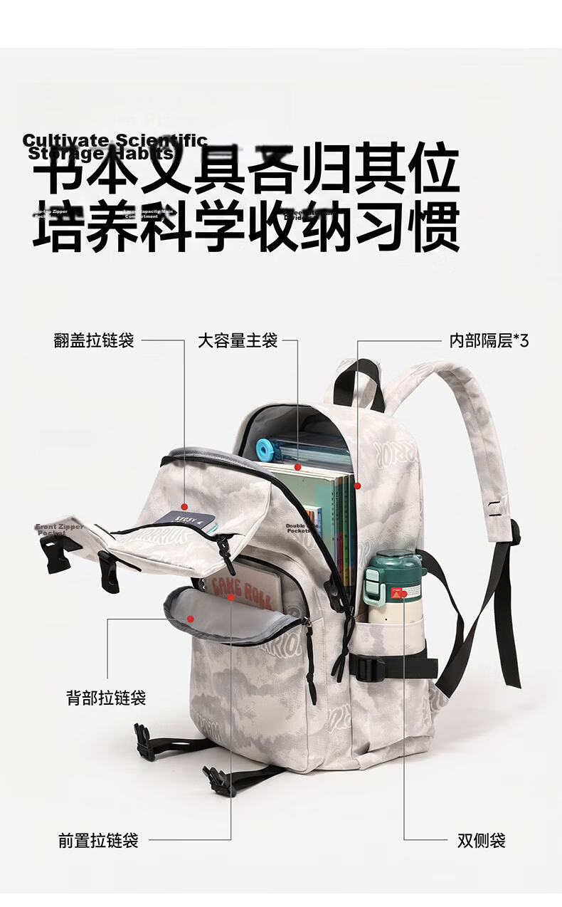 Warrior Men's New Versatile Large Capacity Student Backpack Lightweight Simple Junior High and High School Girls' Shoulder Bag 10