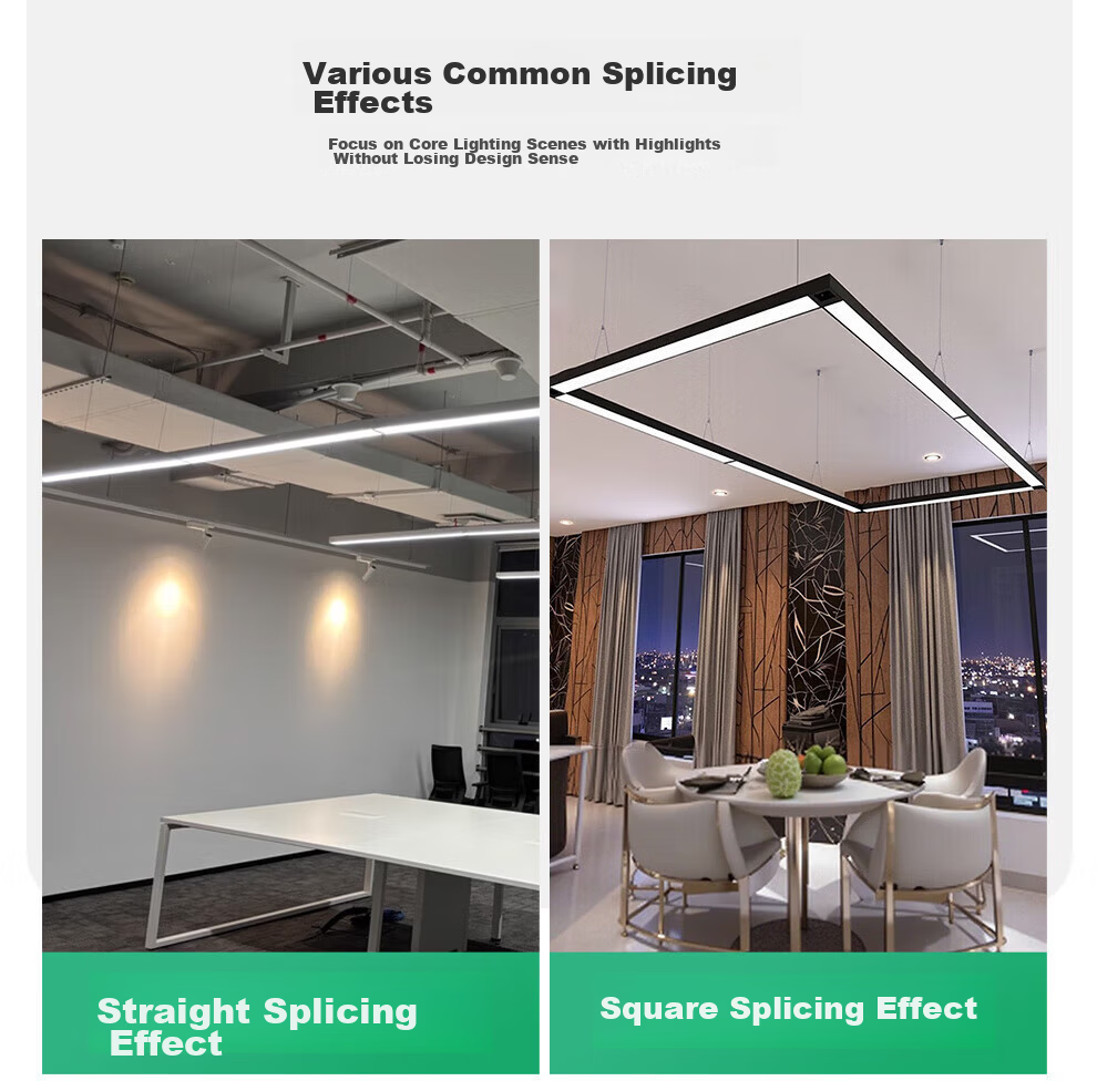 NVC LED Linear Pendant Light Office Rectangular Commercial Lighting LED Strip Light Modern Minimalist High CRI Linear Light 50W White Light White Body 8