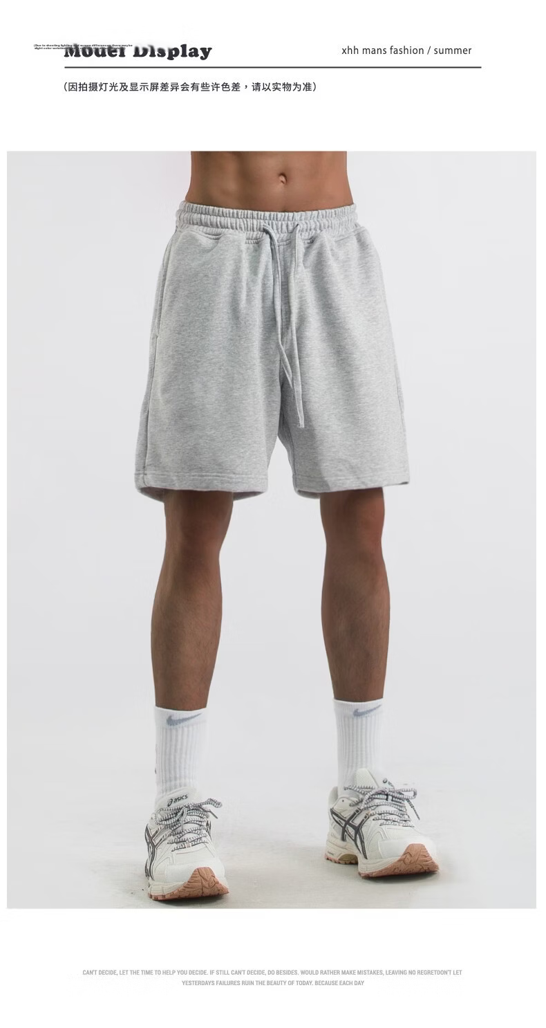 MMOPTOP Heavyweight American Casual Men's Summer Loose Simple Sports Shorts Versatile Five-Point Pants MDK22 Gray L 5