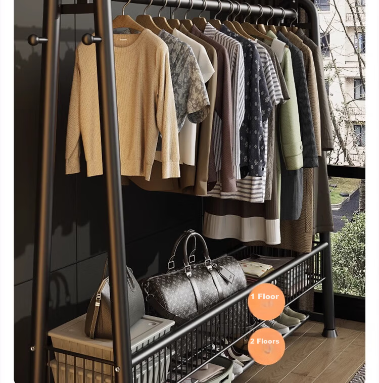 Yixuan Floor Standing Coat Rack Clothes Hanger Movable Bedroom Living Room Drying Storage Rack Black 6