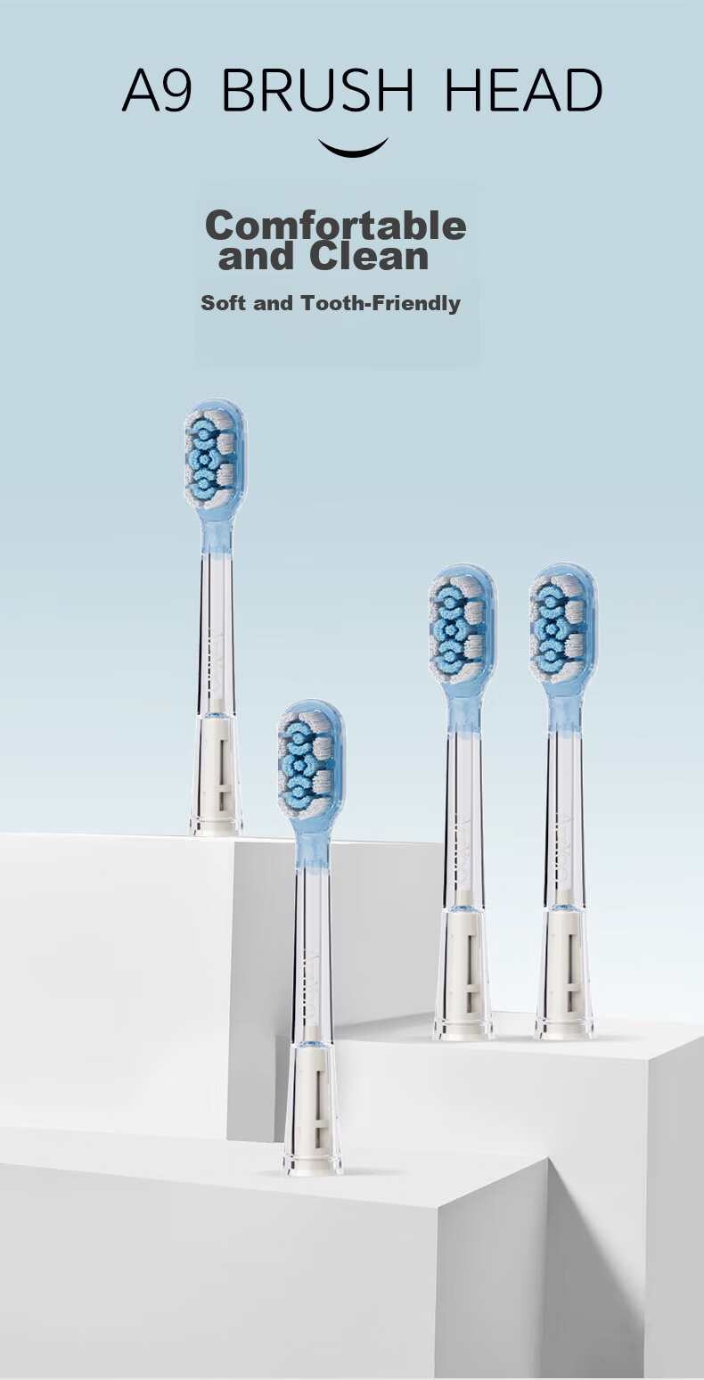 ApiYoo A9/P9 Series Electric Toothbrush Replacement Heads Soft Silicone Fluoride Gum Care 4-Pack Compatible Original Electric Toothbrush Heads 30-Day Price Guarantee 6