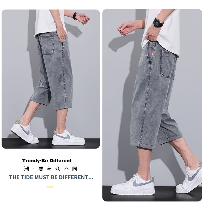 ROMON Tencel Denim Men's Summer Thin Ice Silk Loose Casual Cropped Pants Denim Blue 31 11