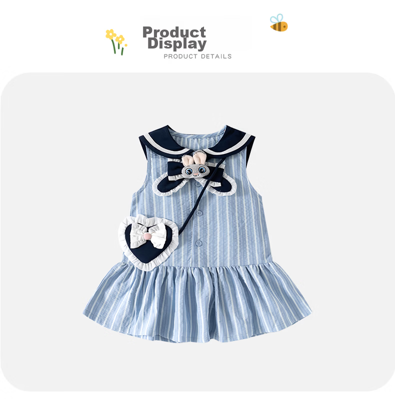 VOONLIE Girls Summer Dress Children's Bunny Police Princess Vest Dress Stylish Baby First Birthday Dress Summer 8